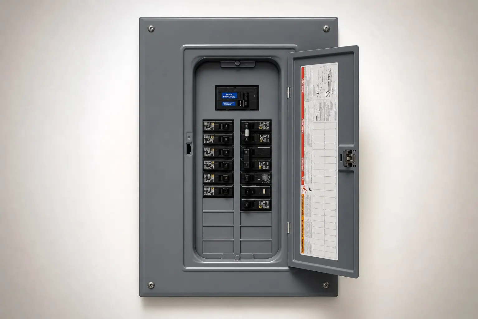 Electrical panel with breakers